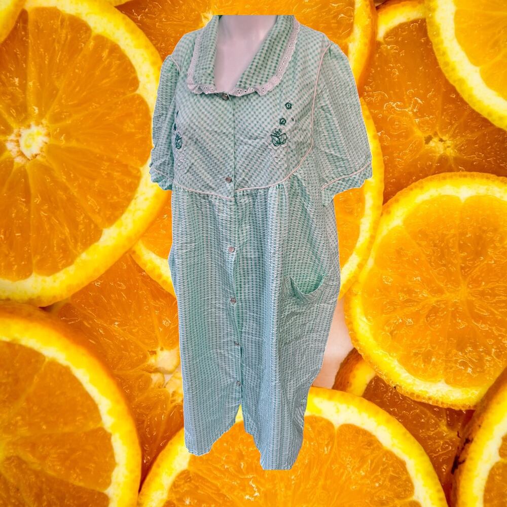 Lati Fashion Women's Mint Green Gingham Seersucker Snap House‎ Coat Size XXXL
